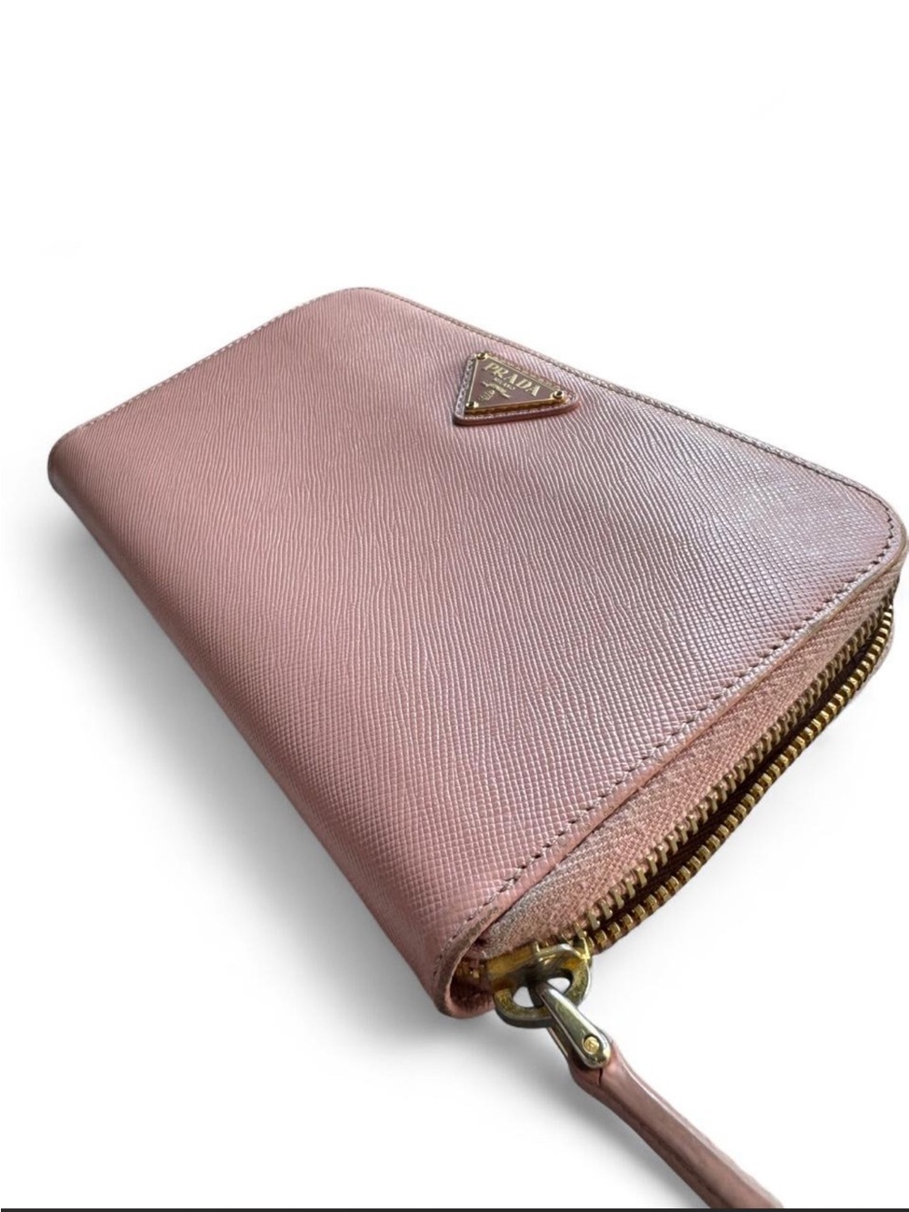 Prada Saffiano Leather Zip Around Wallet Pink